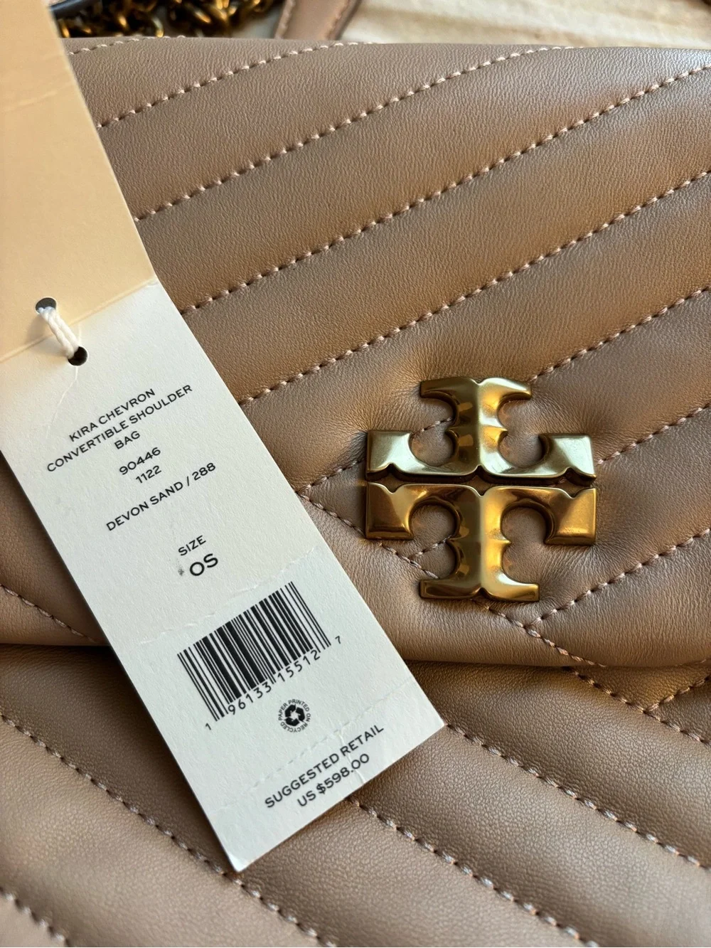 Tory Burch Quilted Blush Leather Shoulder Bag with Gold Chain